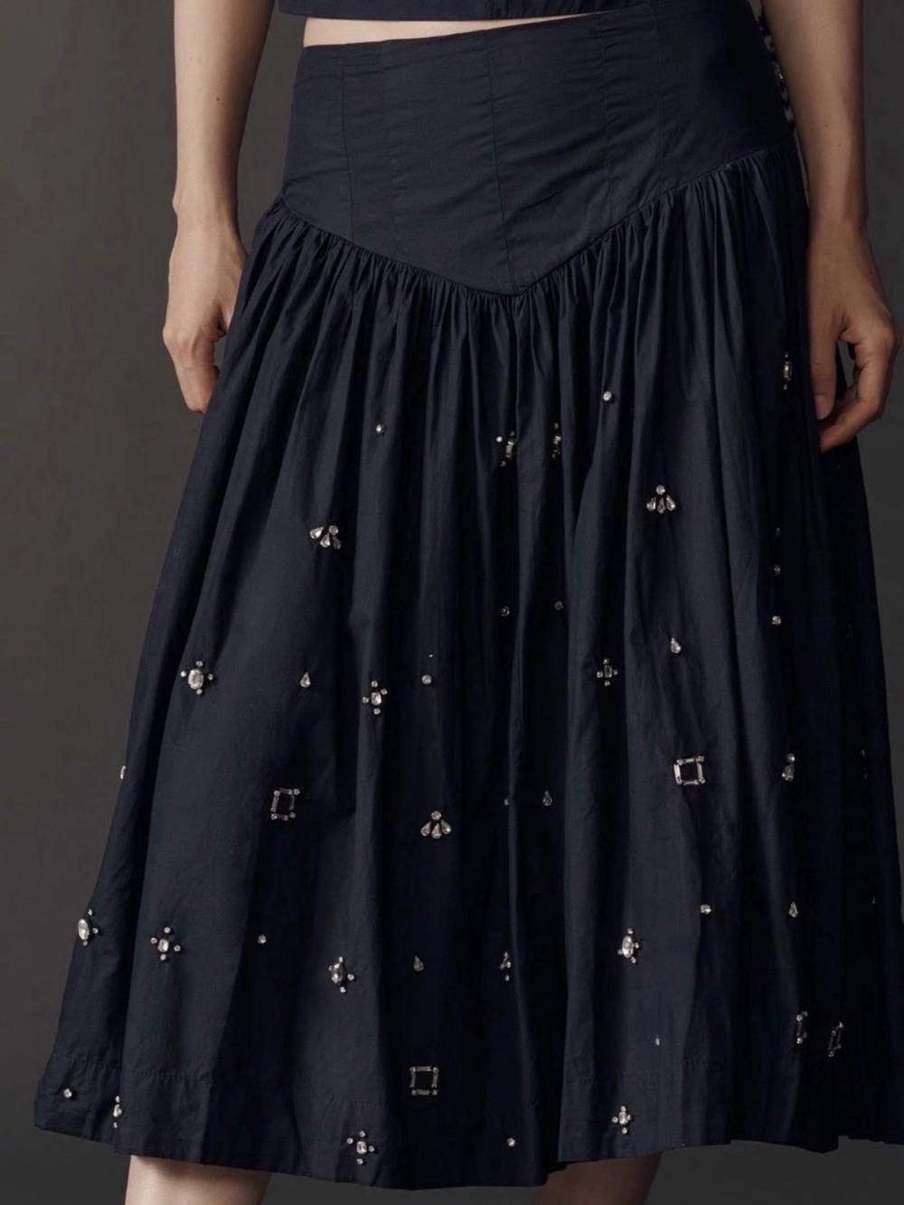 Anthropologie Maeve Midi Skirt
Blue Basque Waist Cotton Preppy Vacay  NWT L/ M